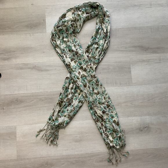 Charming Charlie Womens Tassel Rectangle Multicolor Scarf Floral Print 76 x 15 - Picture 1 of 8